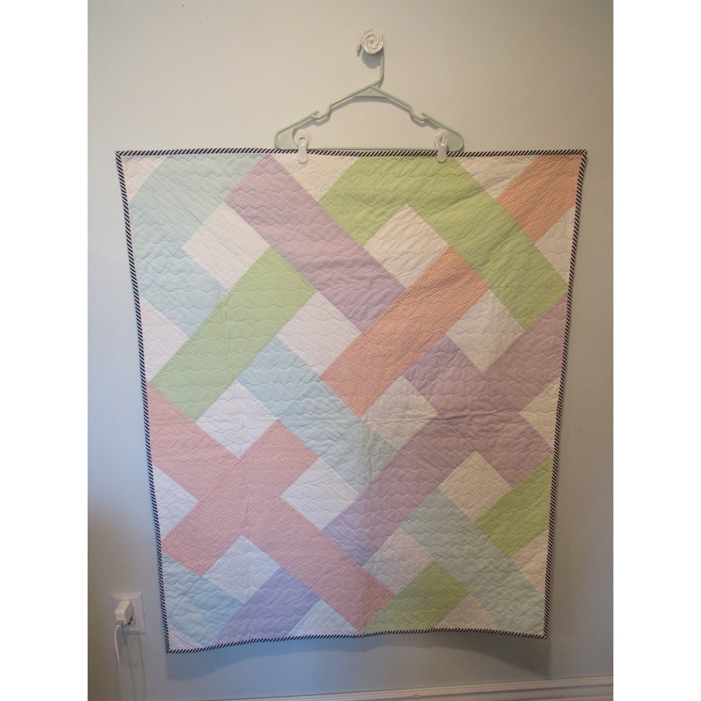 Handmade Baby Quilt Pastel Seersucker Minky Back Gender Neutral Preppy Blanket
